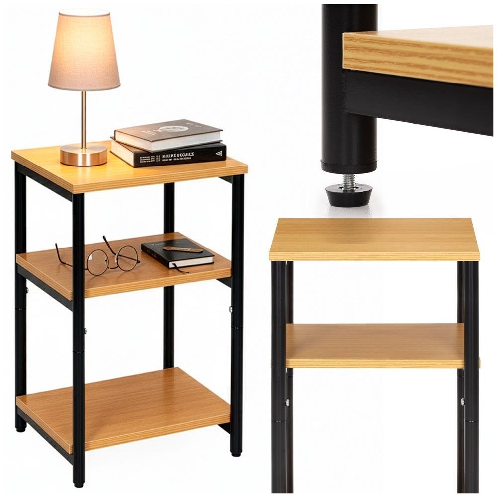 Noptiera cu 3 rafturi din PAL si cadru metalic, 35x31x59 cm, maro natur 3 Noptiera cu 3 rafturi din PAL si cadru metalic, 35x31x59 cm, maro natur - imagine 3