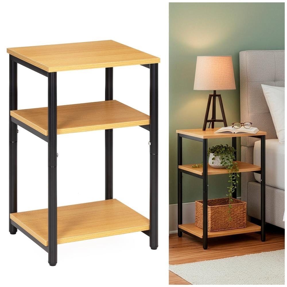 Noptiera cu 3 rafturi din PAL si cadru metalic, 35x31x59 cm, maro natur 4 Noptiera cu 3 rafturi din PAL si cadru metalic, 35x31x59 cm, maro natur - imagine 4