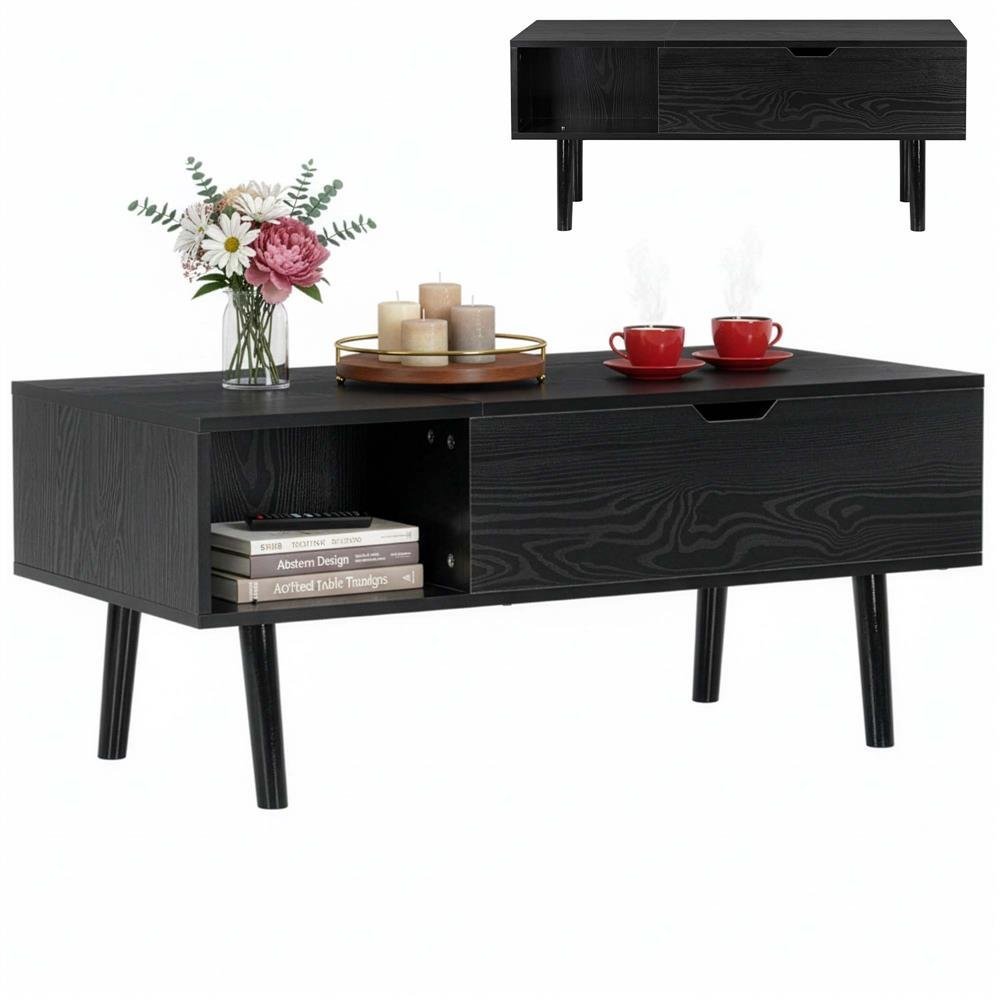 Masuta de cafea cu blat rabatabil si spatiu de depozitare, cadru metalic si PAL, 100x50x43 cm, negru 3 Masuta de cafea cu blat rabatabil si spatiu de depozitare, cadru metalic si PAL, 100x50x43 cm, negru - imagine 3