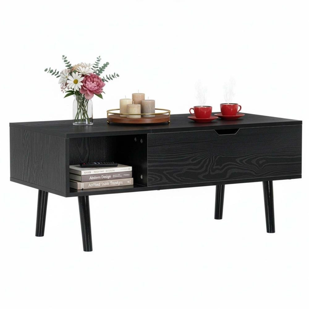 Masuta de cafea cu blat rabatabil si spatiu de depozitare, cadru metalic si PAL, 100x50x43 cm, negru 4 Masuta de cafea cu blat rabatabil si spatiu de depozitare, cadru metalic si PAL, 100x50x43 cm, negru - imagine 4