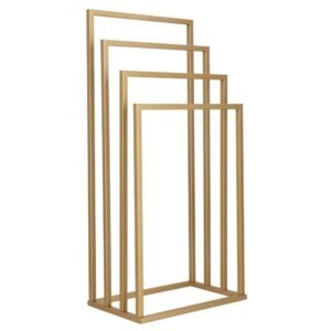 Suport metalic de baie pentru prosoape, cu 4 standuri, 96 cm, auriu mat