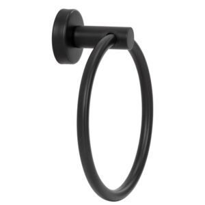 Suport metalic tip inel pentru prosop, inox cu finisaj mat, diametru 17 cm, accesorii montaj incluse, negru