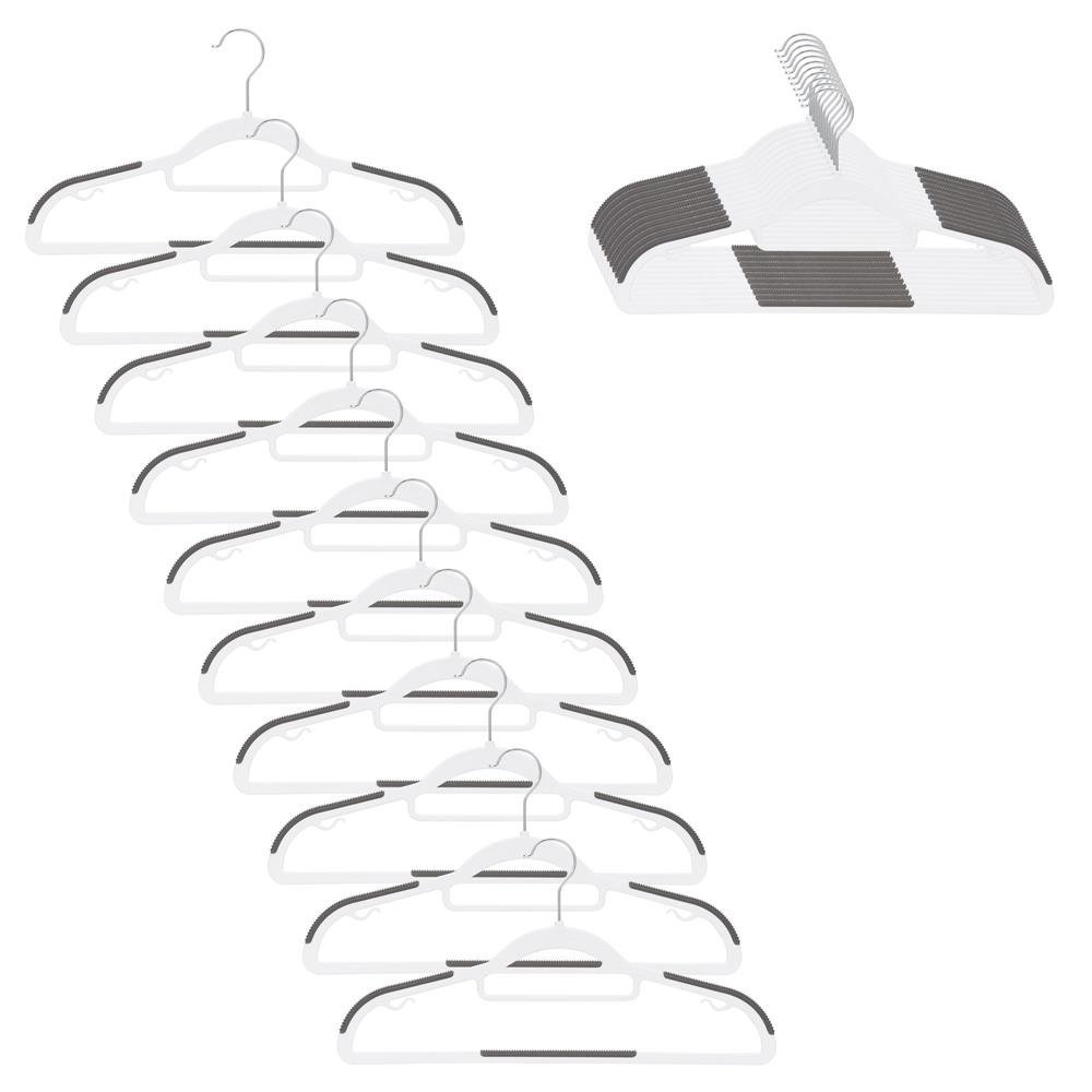 Set de 20 de umerase antiderapante pentru haine, din PE, cu carlig metalic rotativ, 41 cm, alb si gri 1 Set de 20 de umerase antiderapante pentru haine, din PE, cu carlig metalic rotativ, 41 cm, alb si gri