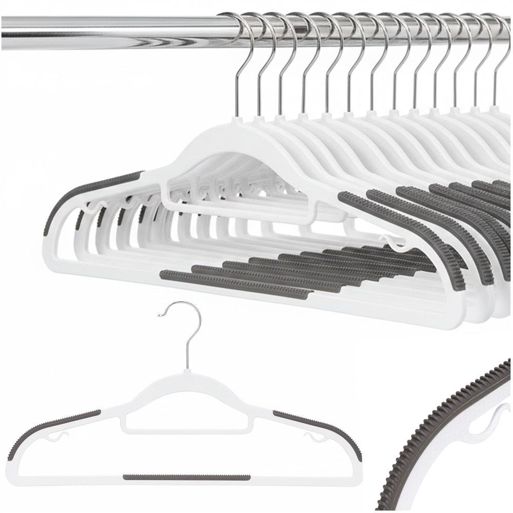 Set de 20 de umerase antiderapante pentru haine, din PE, cu carlig metalic rotativ, 41 cm, alb si gri 3 Set de 20 de umerase antiderapante pentru haine, din PE, cu carlig metalic rotativ, 41 cm, alb si gri - imagine 3