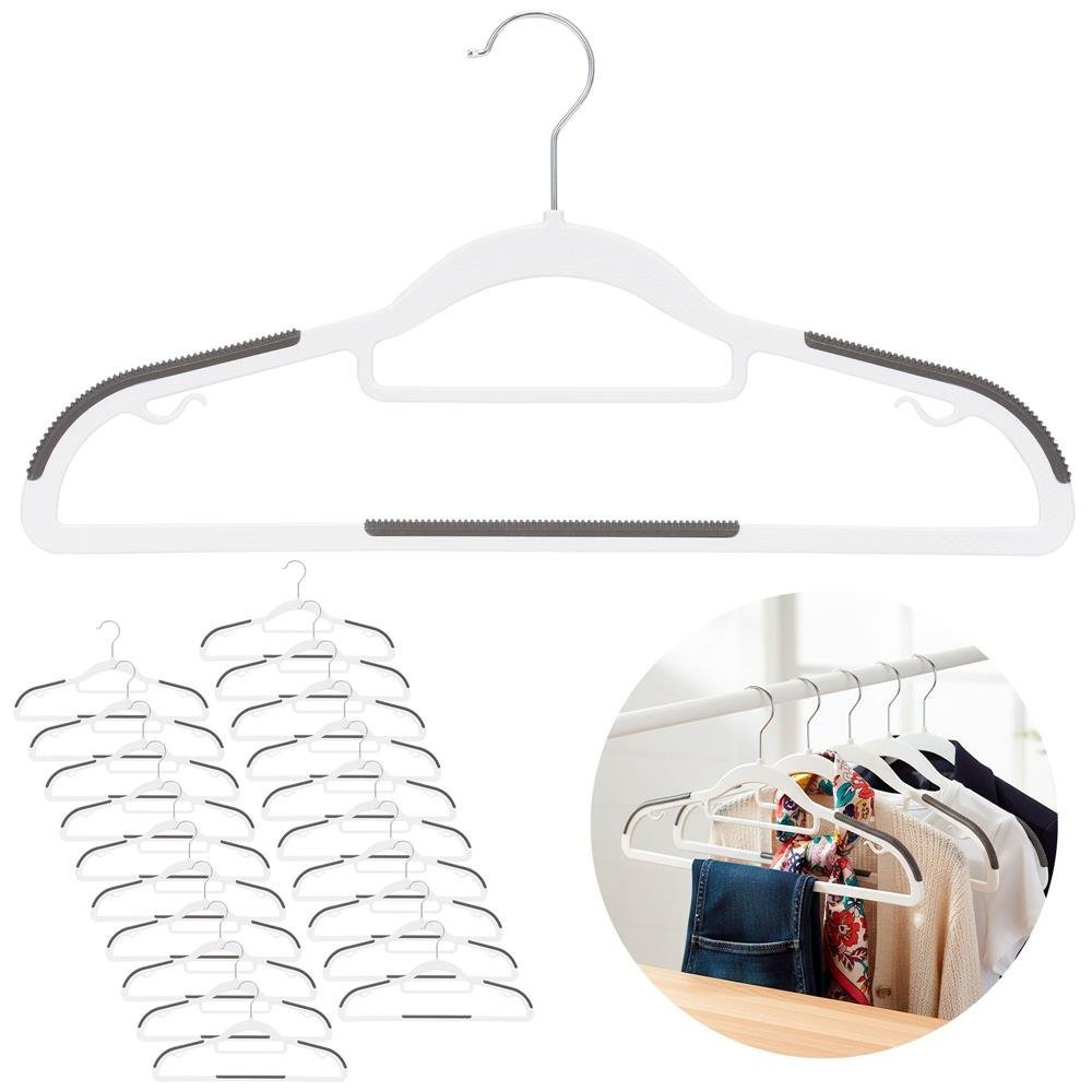 Set de 20 de umerase antiderapante pentru haine, din PE, cu carlig metalic rotativ, 41 cm, alb si gri 4 Set de 20 de umerase antiderapante pentru haine, din PE, cu carlig metalic rotativ, 41 cm, alb si gri - imagine 4