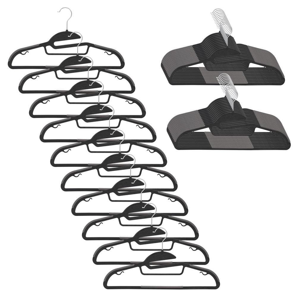 Set de 30 de umerase antiderapante pentru haine, din PE, cu carlig metalic rotativ, 41 cm, negru si gri