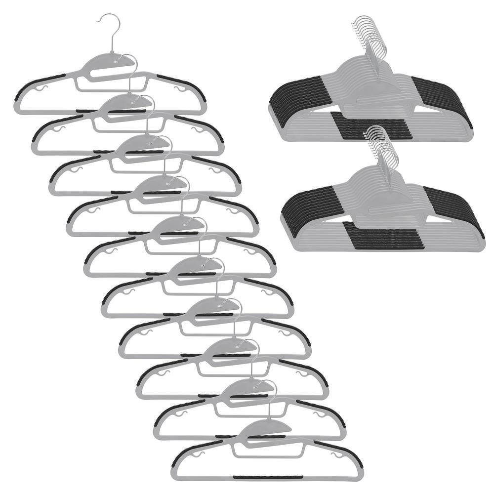 Set de 30 de umerase antiderapante pentru haine, din PE, cu carlig metalic rotativ, 41 cm, gri si negru