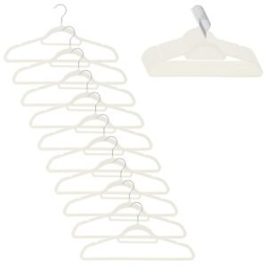 Set de 20 de umerase pentru haine, din velur, cu carlig rotativ, 45×23 cm, ecru