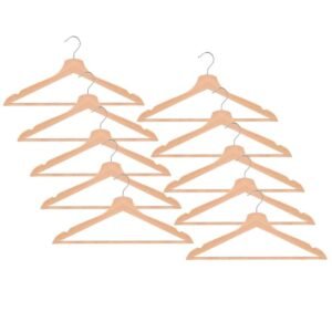 Set de 10 umerase din lemn cu carlig cromat rotativ, forma ergonomica, 43×21 cm, maro natur