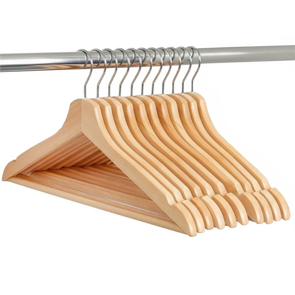 Set de 10 umerase din lemn cu carlig cromat rotativ, forma ergonomica, 43x21 cm, maro natur 2 Set de 10 umerase din lemn cu carlig cromat rotativ, forma ergonomica, 43x21 cm, maro natur - imagine 2