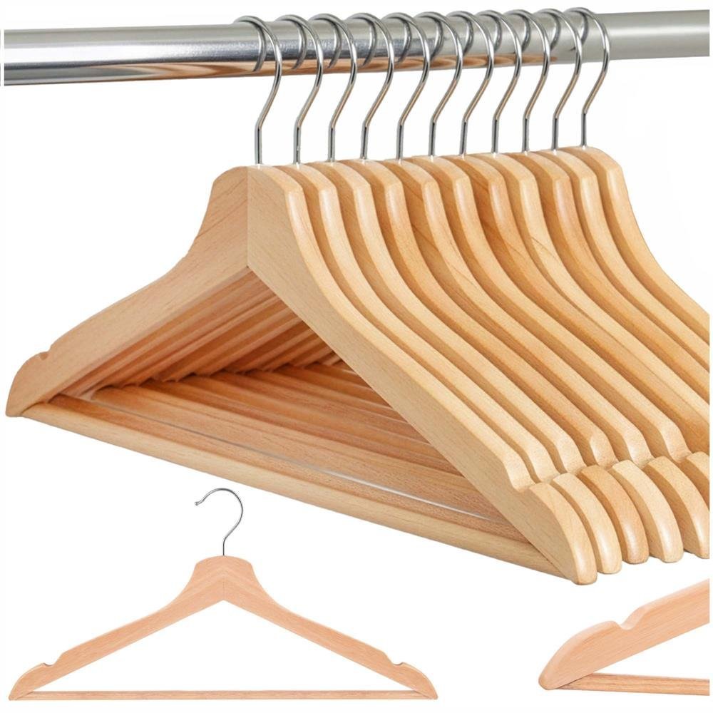 Set de 10 umerase din lemn cu carlig cromat rotativ, forma ergonomica, 43x21 cm, maro natur 3 Set de 10 umerase din lemn cu carlig cromat rotativ, forma ergonomica, 43x21 cm, maro natur - imagine 3