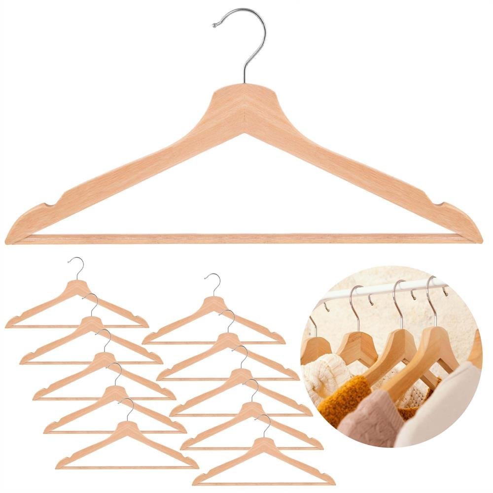 Set de 10 umerase din lemn cu carlig cromat rotativ, forma ergonomica, 43x21 cm, maro natur 4 Set de 10 umerase din lemn cu carlig cromat rotativ, forma ergonomica, 43x21 cm, maro natur - imagine 4