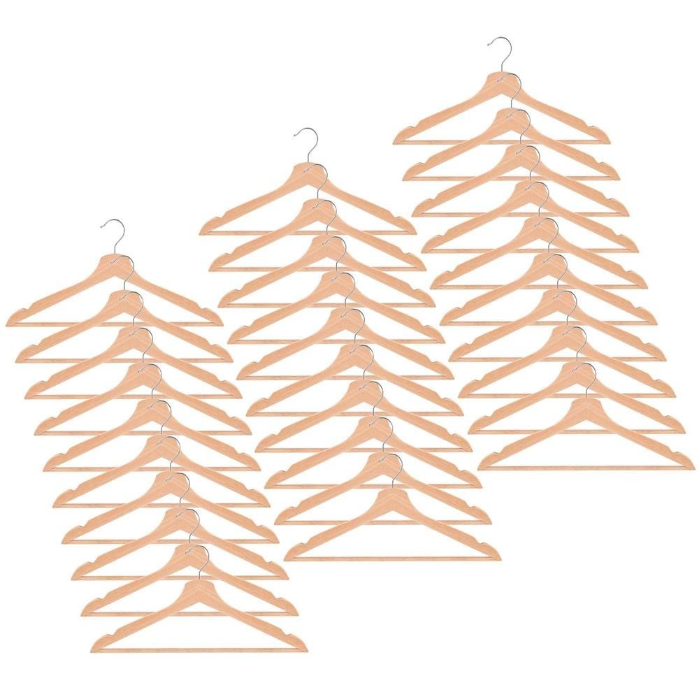 Set de 30 umerase din lemn cu carlig cromat rotativ, forma ergonomica, 43×21 cm, maro natur