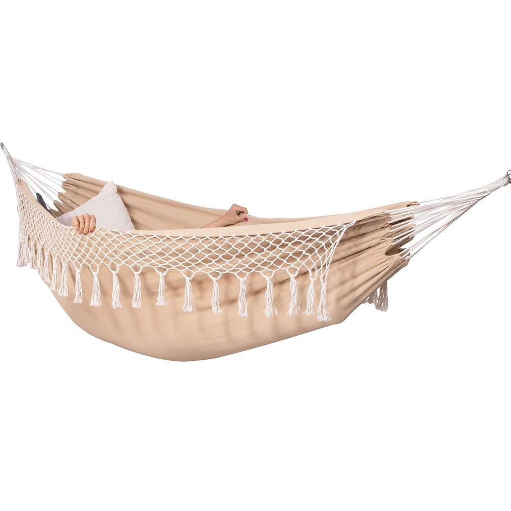 hamac doua persoane cu franjuri si 2 perne, 200kg, 200×150 cm, crem 3 Hamac doua persoane cu franjuri si 2 perne, 200kg, 200×150 cm, crem - imagine 3