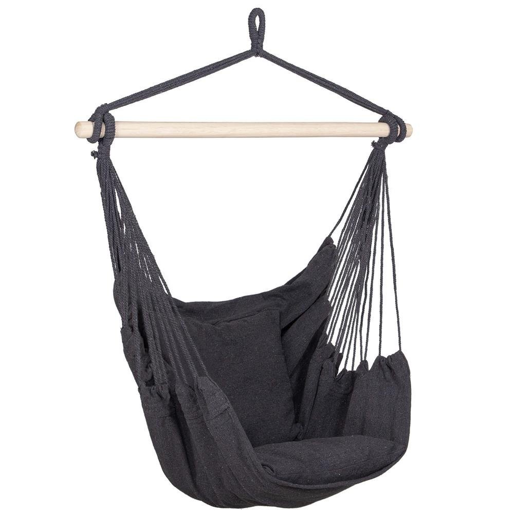 Hamac tip leagan suspendat pentru casa sau gradina, gri inchis cu perne, 130x100cm, 150kg