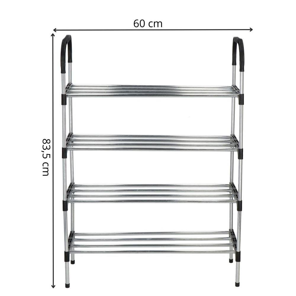 suport pentru pantofi, 4 rafturi, cadru metalic, 84x28x60cm, negru si argintiu 2 Suport pentru pantofi, 4 rafturi, cadru metalic, 84x28x60cm, negru si argintiu - imagine 2