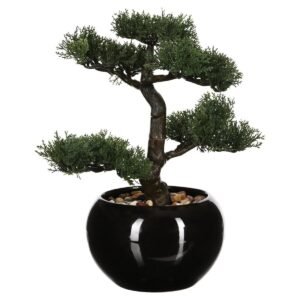 Bonsai artificial Atmosphera in ghiveci ceramic cu pietricele decorative, 36 cm, verde