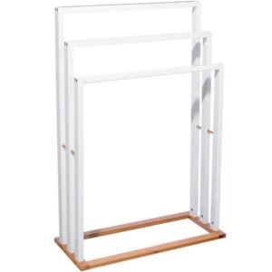 Suport prosoape 5Five Lysandre cu 3 rafturi, 55x24x82 cm, bambus alb