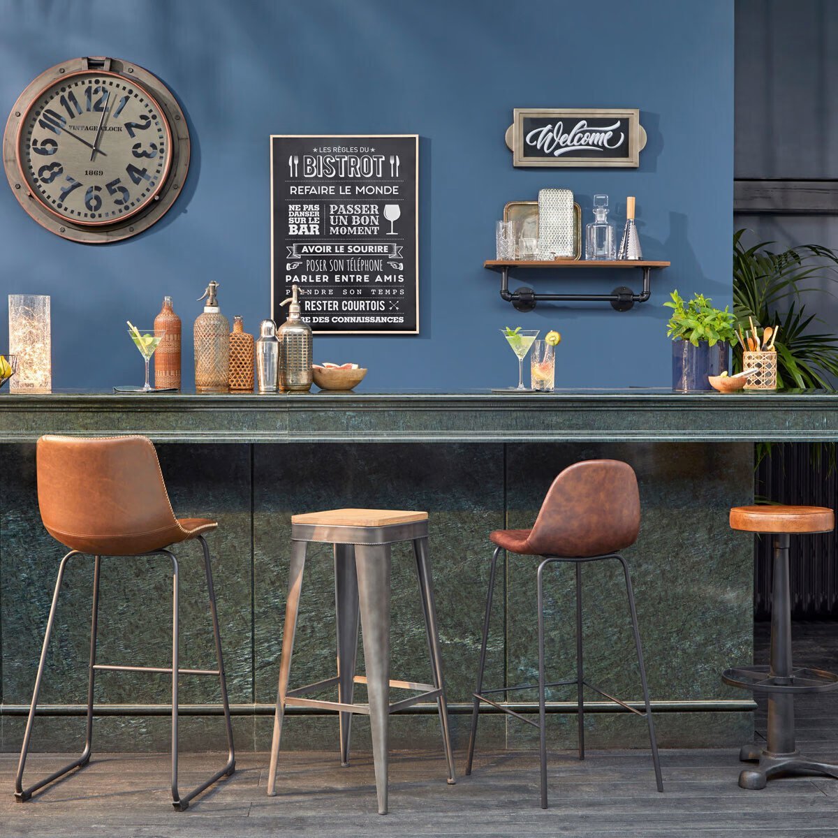 scaun bar atmosphera vladi, cadru metal si lemn, 44x42x95 cm, maro 2 Scaun bar Atmosphera Vladi, cadru metal si lemn, 44x42x95 cm, maro - imagine 2