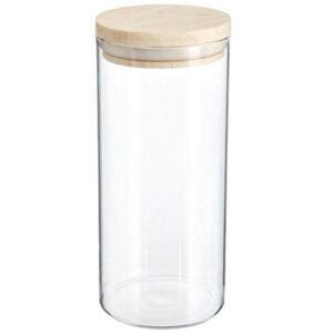 Borcan etans 5Five din sticla borosilicata cu capac lemn natural, 1.3 l, transparent