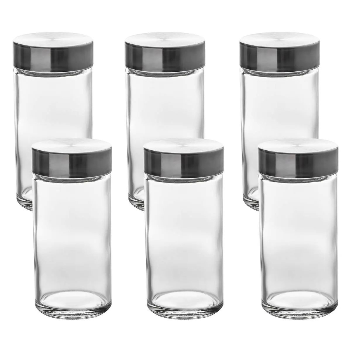 Set 6 borcane condimente 5Five din sticla, 80 ml, capac inox, transparent