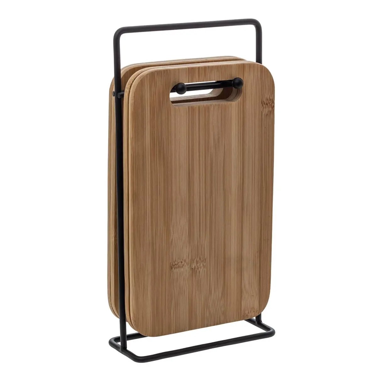 Set 4 platouri tapas 5Five din bambus cu suport metalic, 15x7x27 cm, natur