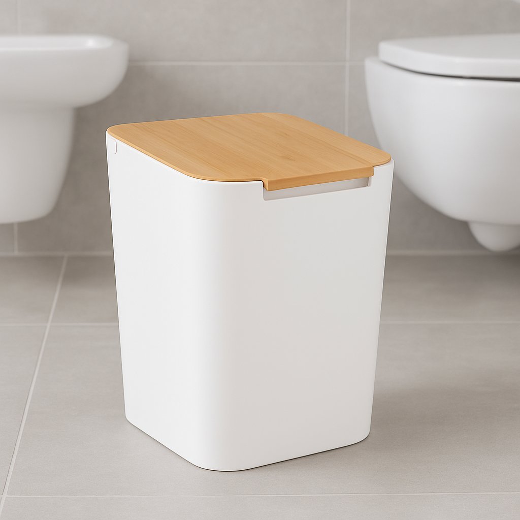 cos gunoi 5five natureo cu capac, polipropilena si bambus, 5 litri, 22x19x24 cm, alb 4 Cos gunoi 5Five Natureo cu capac, polipropilena si bambus, 5 litri, 22x19x24 cm, alb - imagine 4