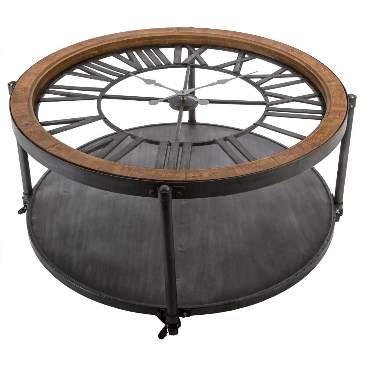 Masuta cafea rotunda Atmosphera Baris Chrono cu blat ceas, 95×47 cm, negru