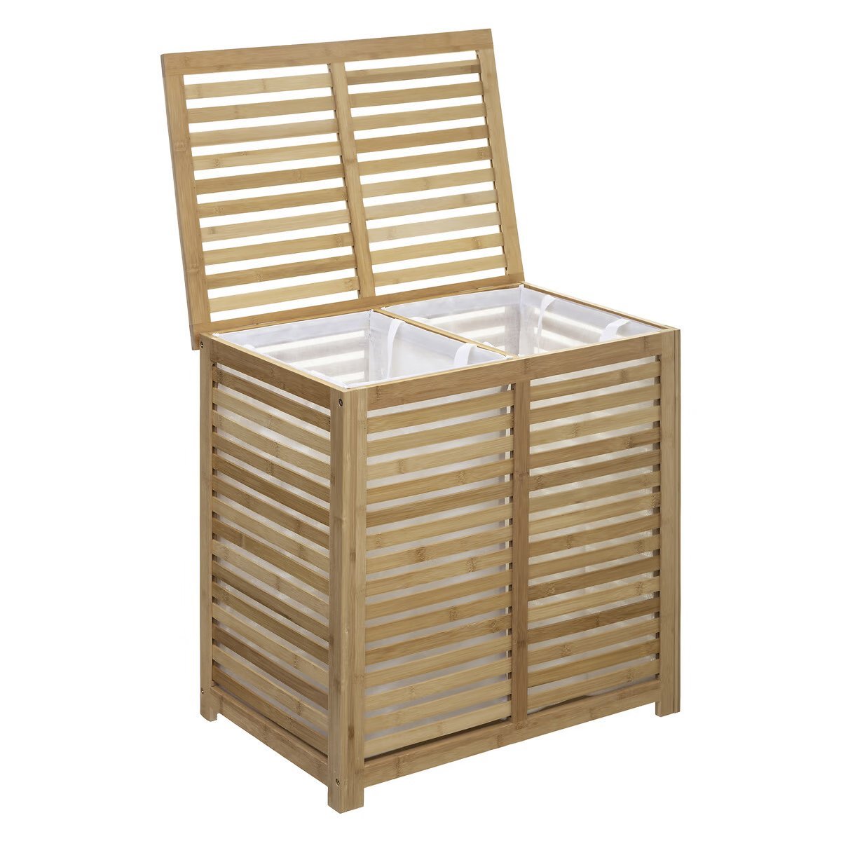 cos rufe 5five sicela din bambus, 2 compartimente, capacitate 100l, 58x40x60 cm, natur 3 Cos rufe 5Five Sicela din bambus, 2 compartimente, capacitate 100L, 58x40x60 cm, natur - imagine 3
