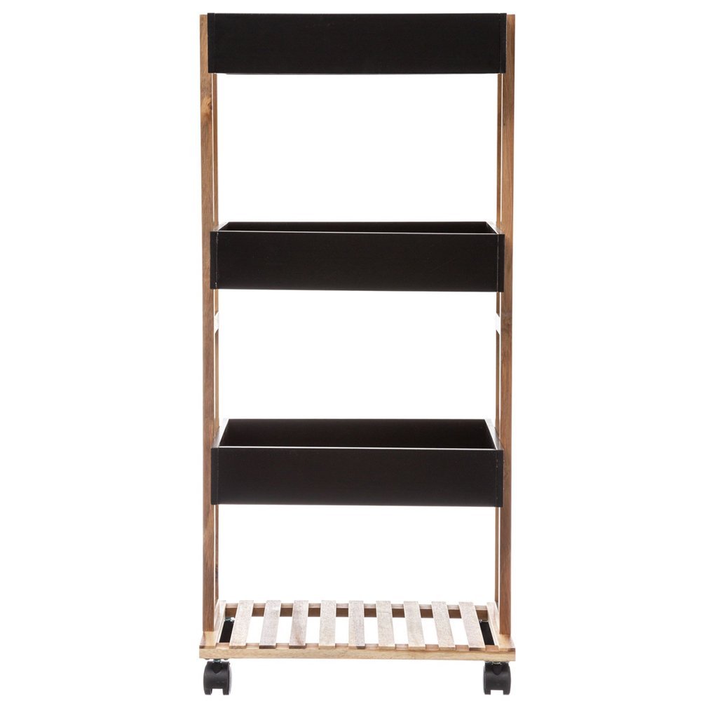 Etajera cu 4 rafturi 5Five Natureo pe roti, MDF si bambus, 40x30x88 cm, negru 3 Etajera cu 4 rafturi 5Five Natureo pe roti, MDF si bambus, 40x30x88 cm, negru - imagine 3