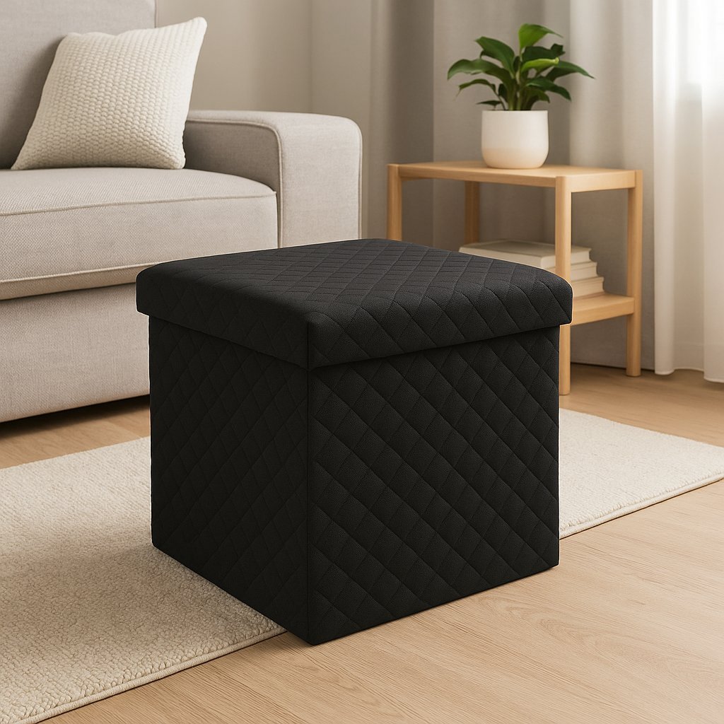 taburet pliabil 5five patrat cu spatiu de depozitare, mdf, 31x31x31 cm, negru 3 Taburet pliabil 5Five patrat cu spatiu de depozitare, MDF, 31x31x31 cm, negru - imagine 3