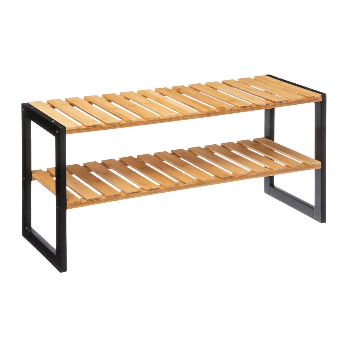 Suport pantofi 6 perechi 5Five Bamboo, din bambus, 70x26x34 cm, negru