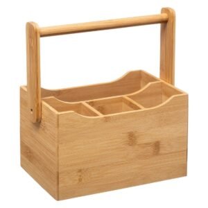 Organizator tacamuri si servetele 5Five Bamboo cu maner, bambus, 24x14x24 cm, natur