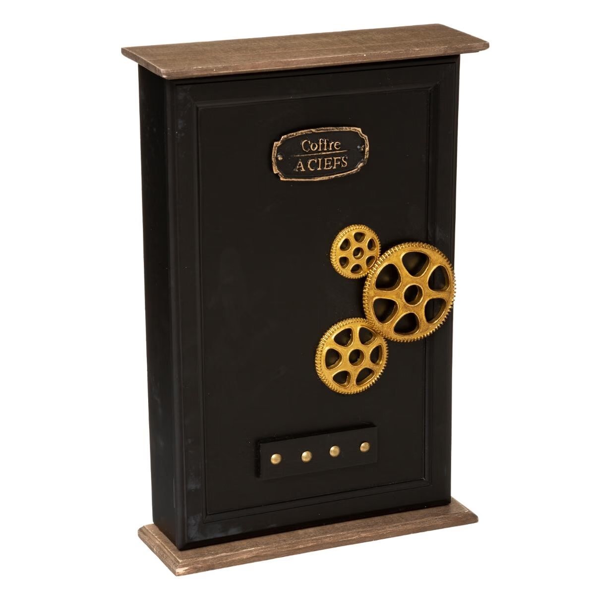 Cutie chei Atmosphera Nikolai cu 9 carlige, MDF si decor vintage seif, 27×38 cm, negru
