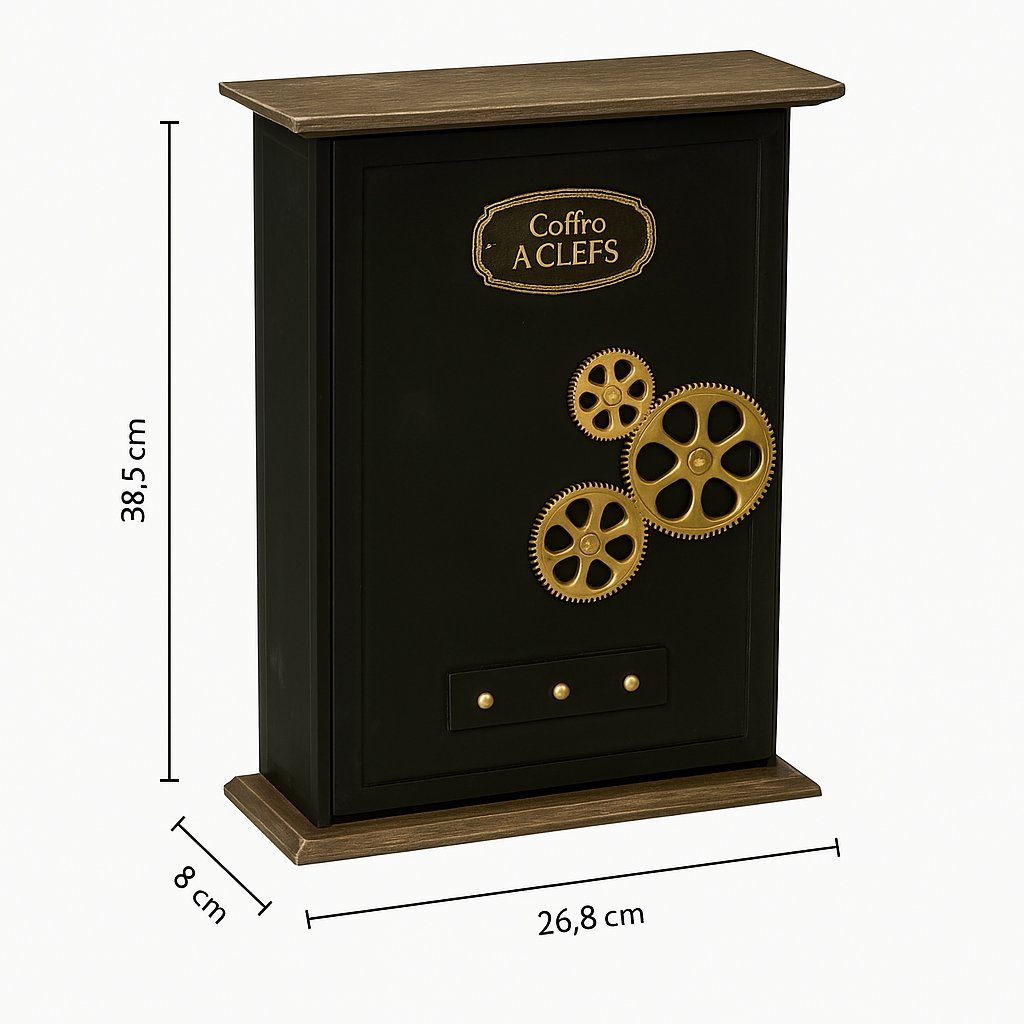 cutie chei atmosphera nikolai cu 9 carlige, mdf si decor vintage seif, 27x38 cm, negru 4 Cutie chei Atmosphera Nikolai cu 9 carlige, MDF si decor vintage seif, 27x38 cm, negru - imagine 4
