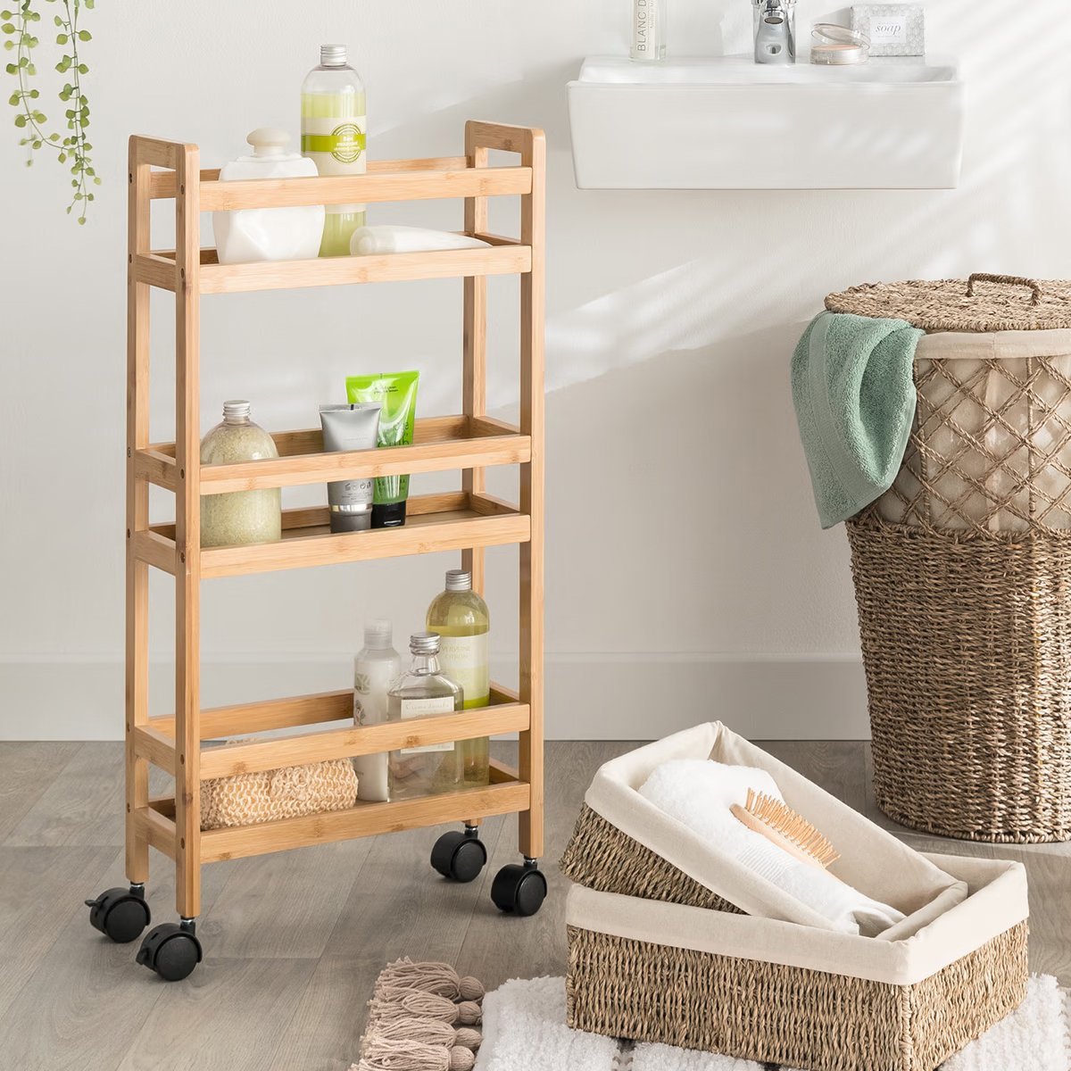 Etajera mobila cu 3 niveluri 5Five Bambou, din bambus, 36x15x74 cm, bej 2 Etajera mobila cu 3 niveluri 5Five Bambou, din bambus, 36x15x74 cm, bej - imagine 2