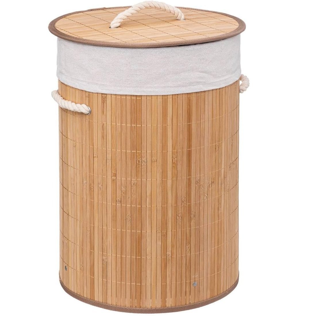 Cos rufe rotund 5Five Bambou cu capac, bambus, 48 litri, 35×50 cm, natur