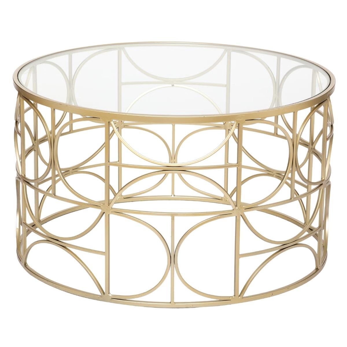 Masa cafea Atmosphera Artifice rotunda, sticla si metal, 71×41 cm, auriu
