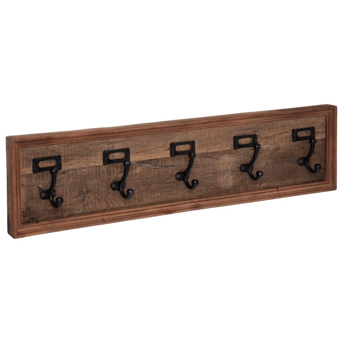 Cuier perete Atmosphera Paolo cu 5 carlige, lemn mango si fier, 83×21 cm, maro