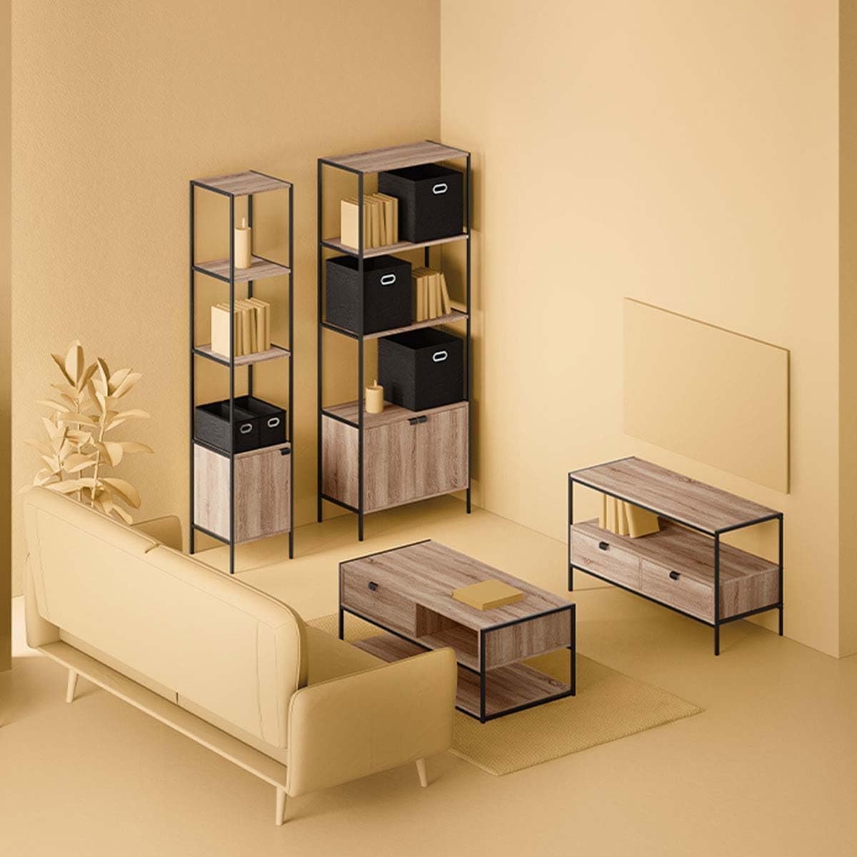 masuta cafea 5five aliaj cu design rectangular, finisaj stejar, 100x40x50 cm, bej 2 Masuta cafea 5Five Aliaj cu design rectangular, finisaj stejar, 100x40x50 cm, bej - imagine 2