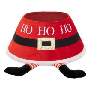 Husa decorativa tip fusta pentru bradul de Craciun, cu picioare spiridus, diametru 56 cm, rosu