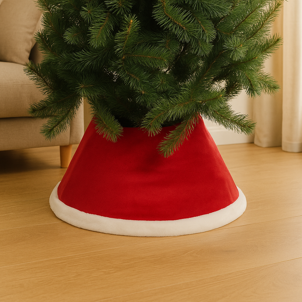 Husa decorativa tip fusta pentru bradul de Craciun, pufoasa, diametru 56 cm, rosu 2 Husa decorativa tip fusta pentru bradul de Craciun, pufoasa, diametru 56 cm, rosu - imagine 2