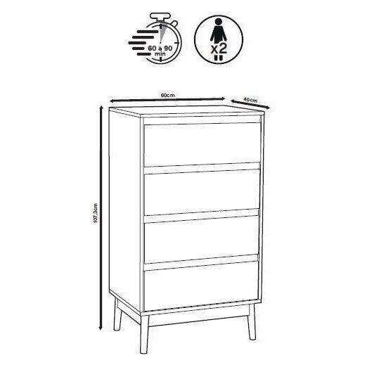 Noptiera Abana cu 4 sertare, PAL si MDF, 60x40x107 cm, bej 2 Noptiera Abana cu 4 sertare, PAL si MDF, 60x40x107 cm, bej - imagine 2