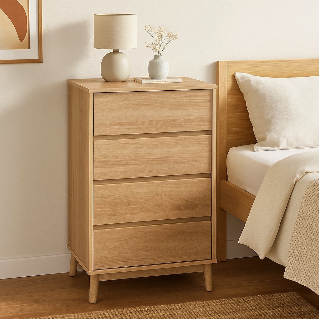 Noptiera Abana cu 4 sertare, PAL si MDF, 60x40x107 cm, bej 4 Noptiera Abana cu 4 sertare, PAL si MDF, 60x40x107 cm, bej - imagine 4