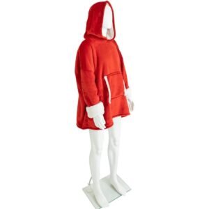 Patura tip hanorac, cu maneci, gluga si buzunare, material plus, marime universala, rosu