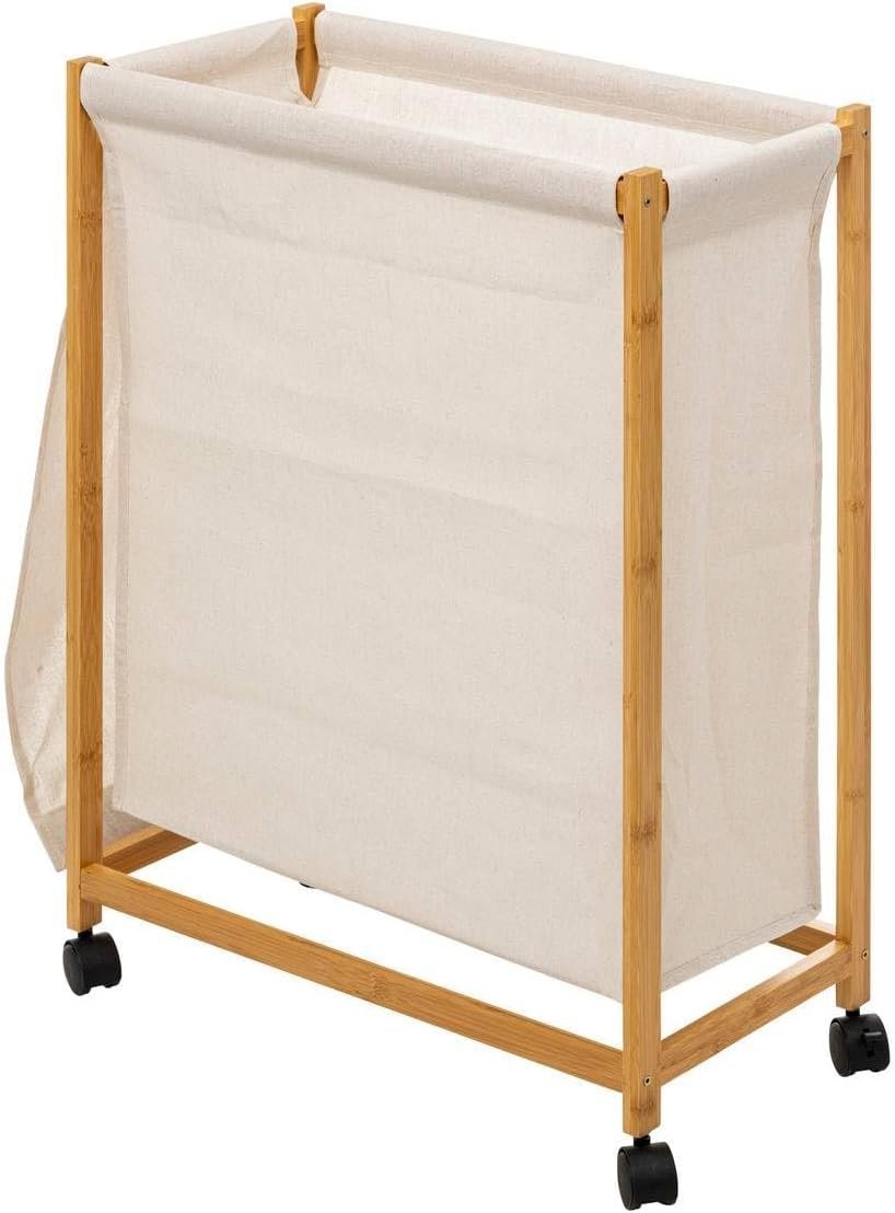 cos rufe 5five bambou pe roti, cadru bambus, 52 litri, 55x28x80 cm, bej 2 Cos rufe 5Five Bambou pe roti, cadru bambus, 52 litri, 55x28x80 cm, bej - imagine 2