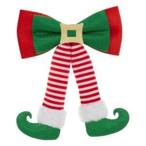 Fundita decorativa elfi pentru bradul de Craciun, 24×32 cm, verde si rosu