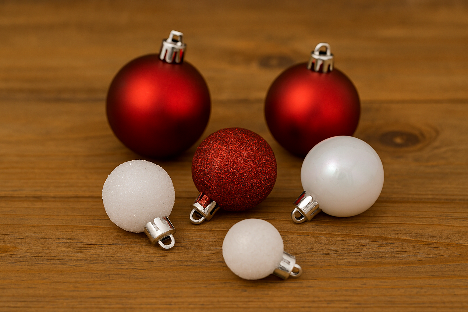 Set decoratiuni Craciun, 44 piese, cu globuri, ghirlanda si varf de brad, rosu si alb 2 Set decoratiuni Craciun, 44 piese, cu globuri, ghirlanda si varf de brad, rosu si alb - imagine 2