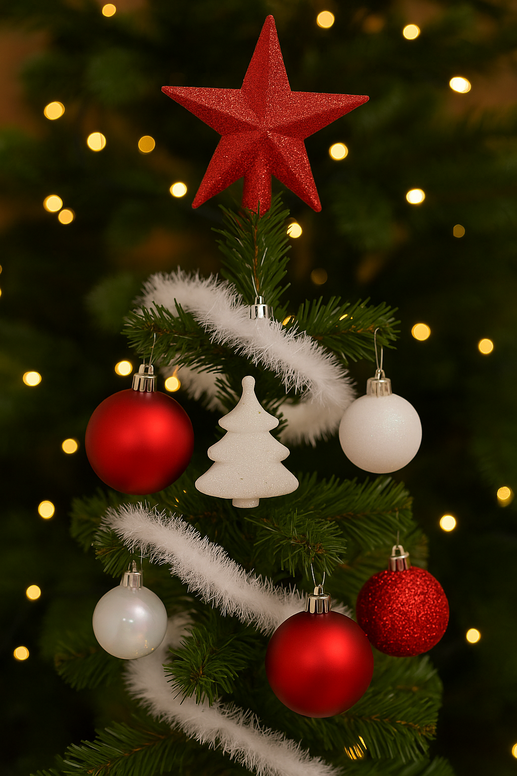 Set decoratiuni Craciun, 44 piese, cu globuri, ghirlanda si varf de brad, rosu si alb 4 Set decoratiuni Craciun, 44 piese, cu globuri, ghirlanda si varf de brad, rosu si alb - imagine 4