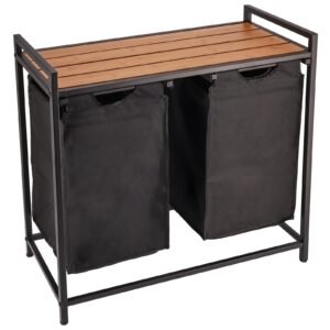 (DL) Cos de rufe cu cadru metalic si blat din lemn, 2 x 46 litri, 72x73x33cm, negru